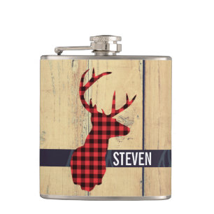 Flasques Tête de cerf avec Antlers - Rouge rustique Plaid