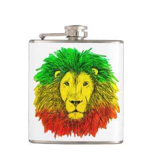 Flasques Tête de lion rasta rouge jaune vert dessin Jamaïqu