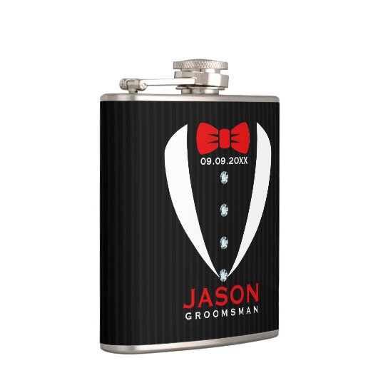 Flasques Texte blanc Tuxedo Red BowTie & Groomsman (Droite)
