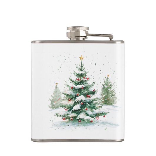 Flasques Thème de Noël Snowy Tree Typographie rétro (Dos)