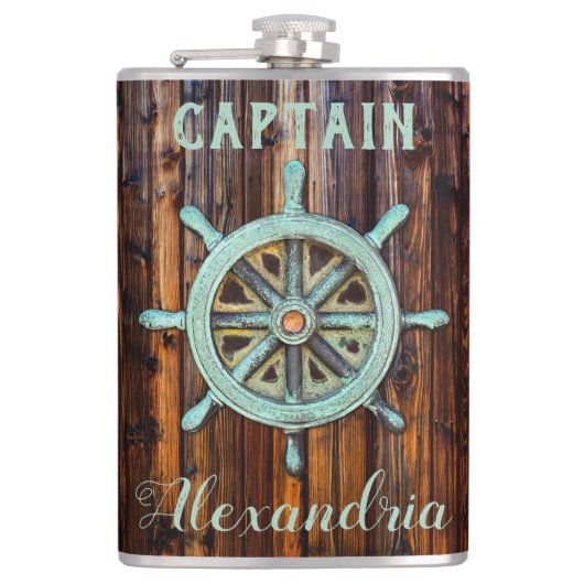 Flasques Thème Nautique Bronze Captains Wheel Tall (Devant)