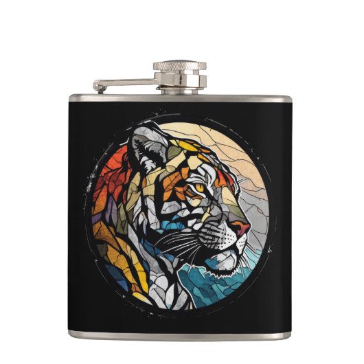 Flasques Tiger Animal Portrait Vitrail Faune Gratuite (Devant)