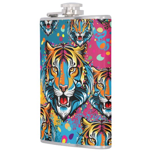 Flasques Tiger Head Rainbow colors paint stains (Gauche)