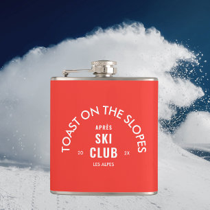 Flasques Toast sur les pistes Après Ski Club Rouge Rétro