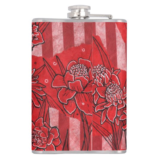 Flasques Torch Ginger Lily, Fleurs rouges Tropical Floral A (Dos)