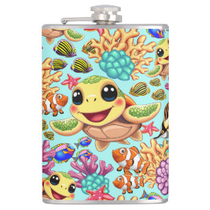 Flasques Tortue de mer Bébé heureux et mignonne personnage
