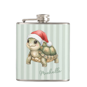 Flasques Tortue de Noël à chapeau de Père Noël aquarelle pe