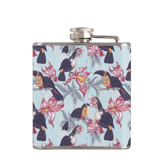 Flasques Toucans avec le monogramme exotique des fleurs | (Dos)