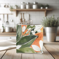 Tropcal Orange & Flowers Watercolor Pattern