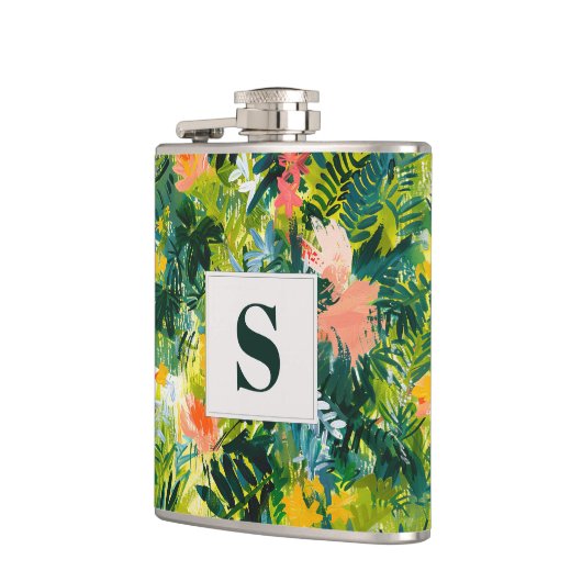 Flasques Tropical Green Abstrait Botanical Monogrammé (Gauche)