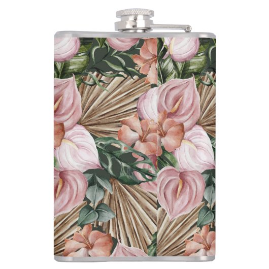 Flasques Tropical rose Peache fleurs jungle feuille (Dos)