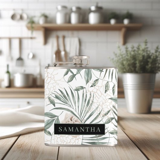 Flasques Tropical Watercolor Leaves & Flowers Pattern