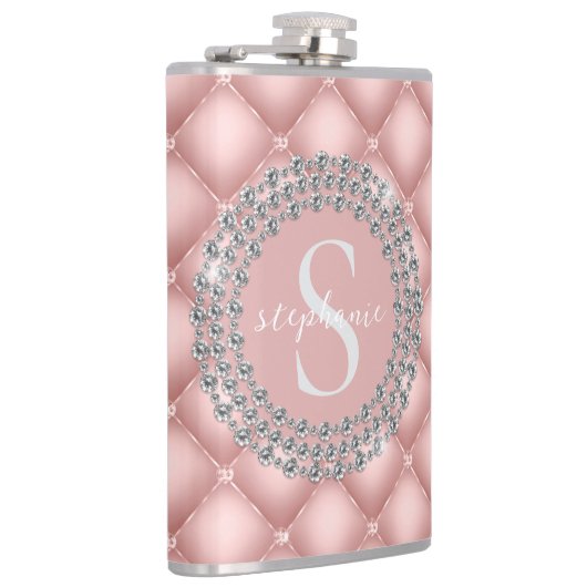 Flasques Tufted Sparkly Diamonds Blush Pink Monogram (Droite)