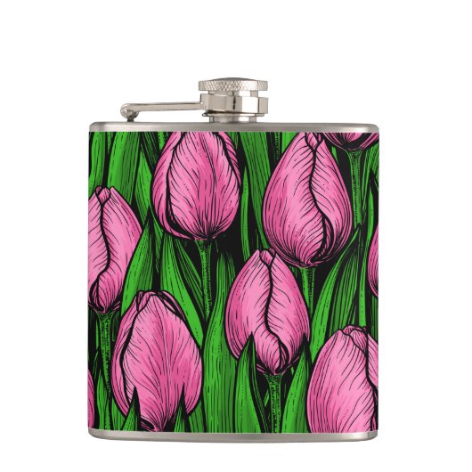 Flasques Tulières roses avec feuilles verts (Devant)