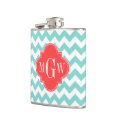 Flasques Turq Aqua Wht Chevron Coral Quatrefoil 3 Monogramm (Gauche)
