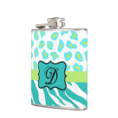 Flasques Turquoise Blanc Vert Zèbre Léopard Monogramme de p (Gauche)