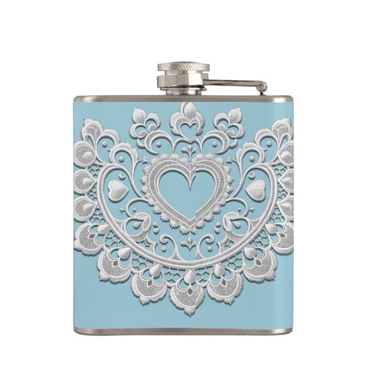 Flasques Turquoise Bleu Blanc dentelle Coeur Mariage (Dos)