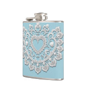 Flasques Turquoise Bleu Blanc Dentelle Cœur Mariage Nuptial (Gauche)