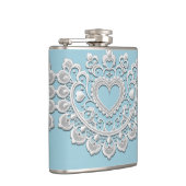 Flasques Turquoise Bleu Blanc Dentelle Cœur Mariage Nuptial (Droite)