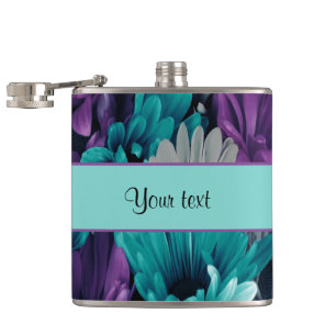 Flasques Turquoise et marguerites pourpres