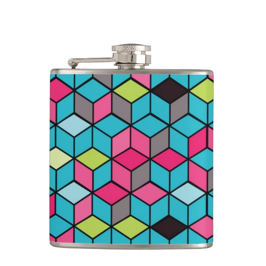 Flasques Turquoise et motif rose de cube (Devant)