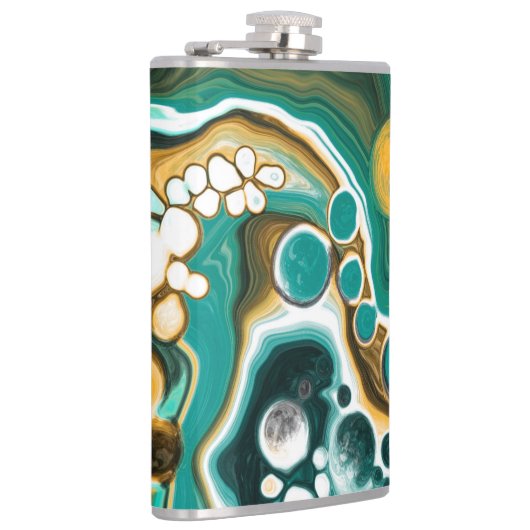 Flasques Turquoise, Or, Marbre Fluide Art (Droite)