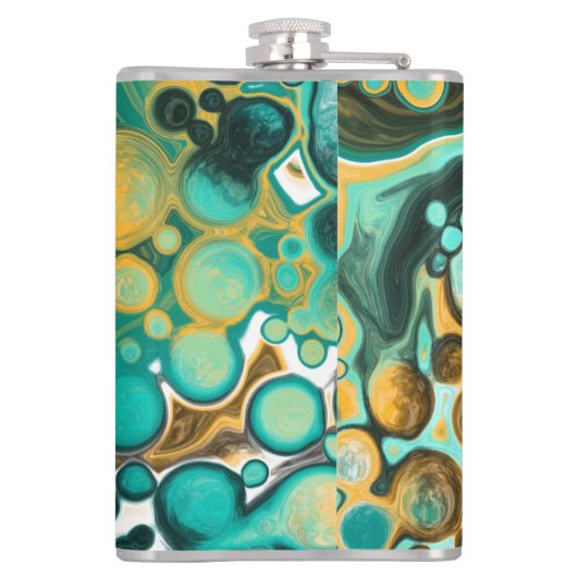 Flasques Turquoise, Or, Marbre Fluide Art (Dos)