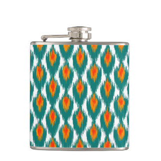 Flasques Turquoise Orange Abstrait Tribal Ikat Diamond Moti