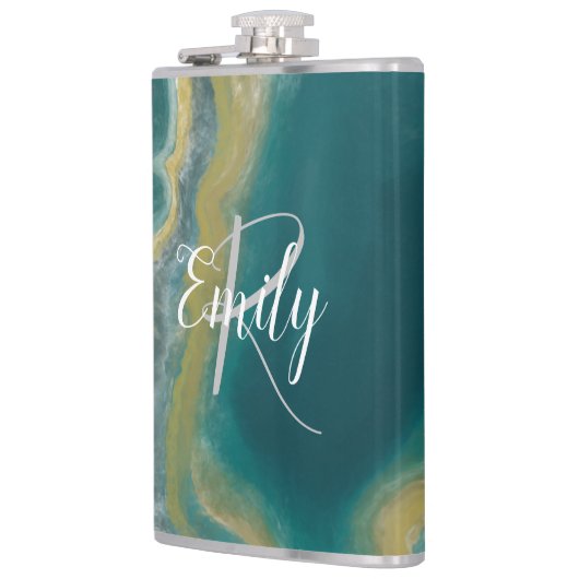 Flasques Turquoise vert Agate marbre Nom Abstrait Monogramm (Gauche)