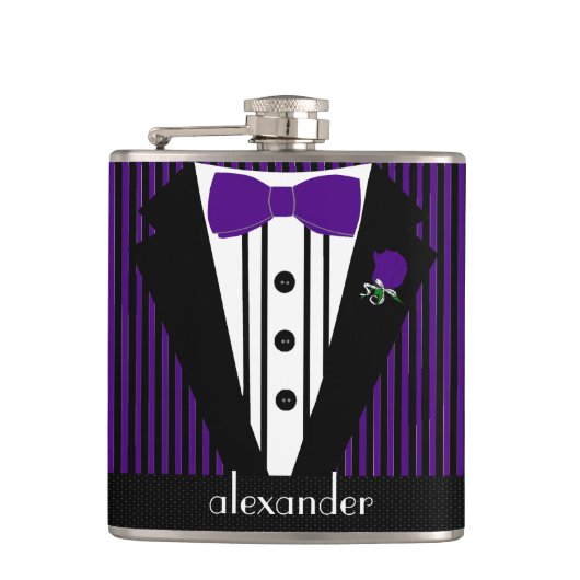 Flasques Tuxedo noir et violet - Groomsmen Cadeau (Devant)