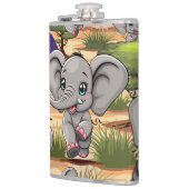 Flasques Un bébé éléphant qui sonne heureux dans la savane  (Gauche)