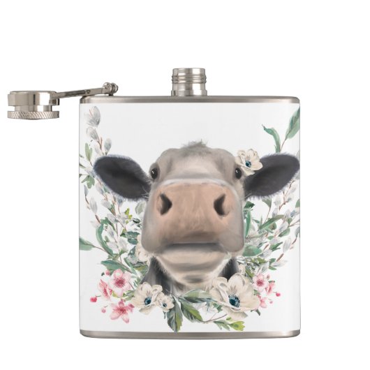 Flasques vaches nez baiser fleurs aquarelle gris animal de  (Ouvert)