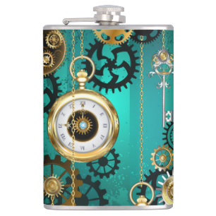 Flasques Veille bijoux Steampunk sur un Arrière - plan vert