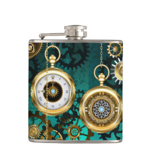 Flasques Veille bijoux Steampunk sur un Arrière - plan vert