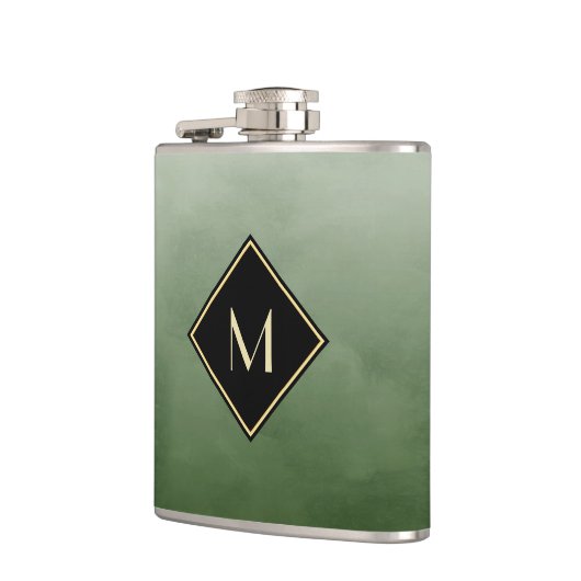 Flasques Vert Brossé Élégant Avec Monogramme Or Simple (Gauche)