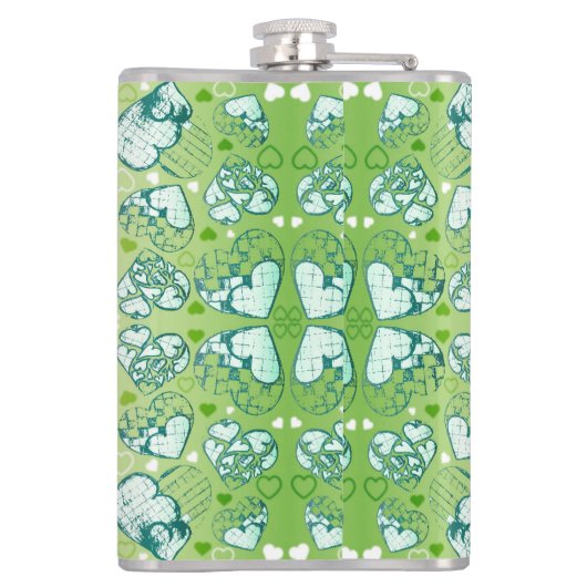 Flasques Vert et blanc Whimsical Romantique Coeurs motif (Dos)