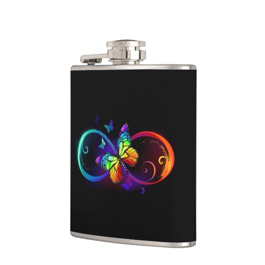 Flasques Vibrant infinity with rainbow butterfly on black (Gauche)