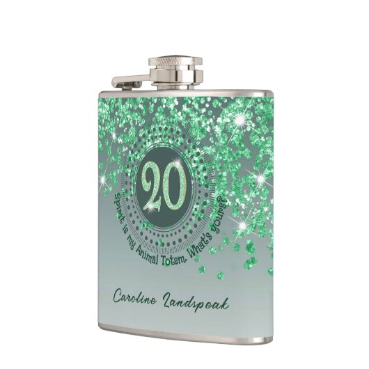 Flasques Vingt et une Parties scintillant verte et un devis (Gauche)