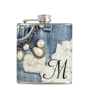 Flasques Vintage Jeans Victorian Monogram Whiskey Flask