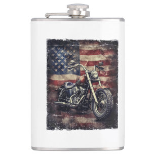 Flasques Vintage Motorcycle USA Drapeau Retro Biker América