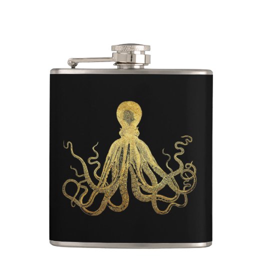 Flasques Vintage Octopus Gold Black Enk Côtier Nautique (Devant)