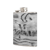 Flasques Vintage rustique gris noir bois brûlé Monogramme (Gauche)