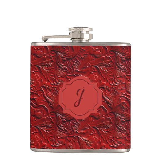 Flasques Vinyle de cuir faux tooled rouge profond (Devant)