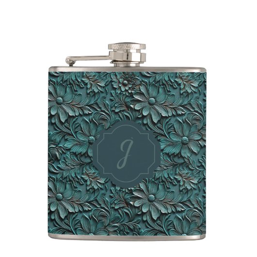 Flasques Vinyle de cuir faux tooled turquoise (Devant)