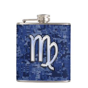 Flasques Virgo Zodiac Silver Sign on Navy Blue Digital Camo