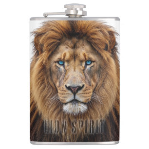 Flasques Visage de lion majestueux aux yeux bleus Faune A