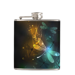Flasques Vol de libellule verte lumineuse