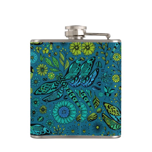 Flasques Voler, pilonner la libellule en bleu (Dos)