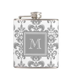 Flasques Votre monogramme, motif gris 2 de damassé