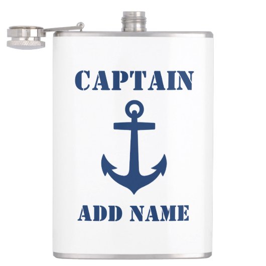 Flasques Votre nom Capitaine Flask Ancre Blanc (Ouvert)